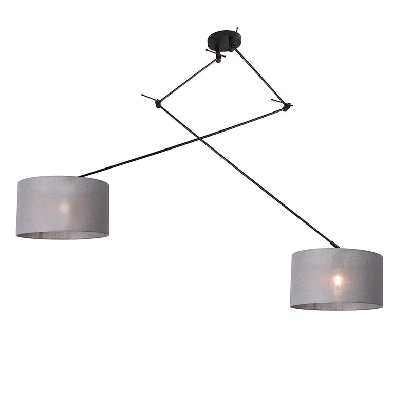 QAZQA Hanglamp zwart met kap 35 cm grijs verstelbaar 2-lichts - Blitz