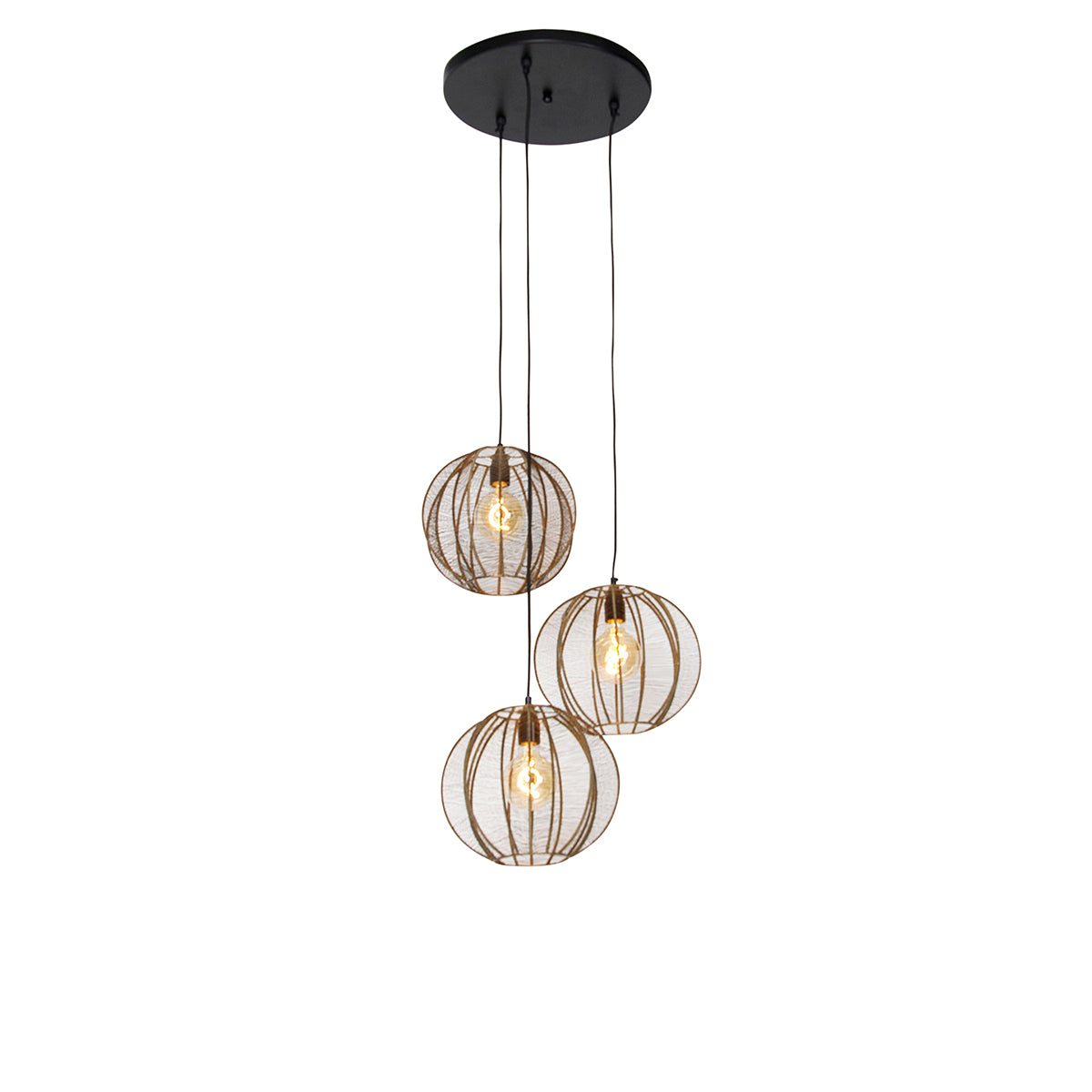 QAZQA Industriële hanglamp brons met zwart rond 3-lichts - Dong