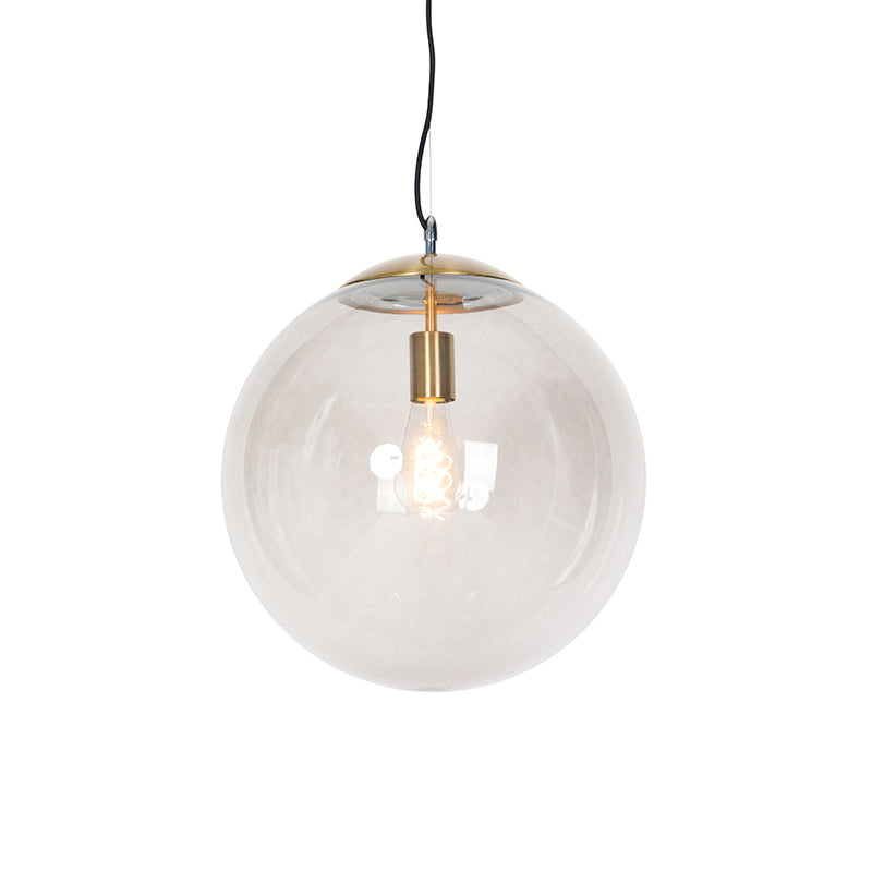 QAZQA Moderne hanglamp messing met smoke glas 40 cm - Ball
