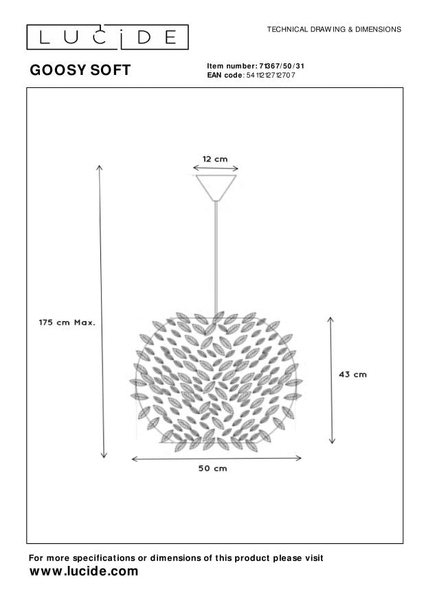 Lucide GOOSY SOFT Hanglamp - Wit