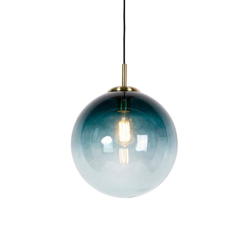 QAZQA Art Deco hanglamp messing met oceaanblauw glas 33 cm - Pallon