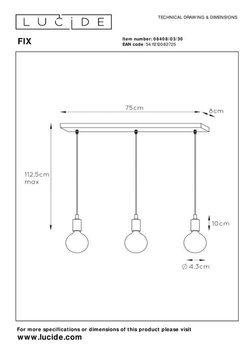 Lucide FIX Hanglamp - Zwart