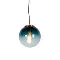 QAZQA Art deco hanglamp messing met oceaanblauw glas 20 cm - Pallon