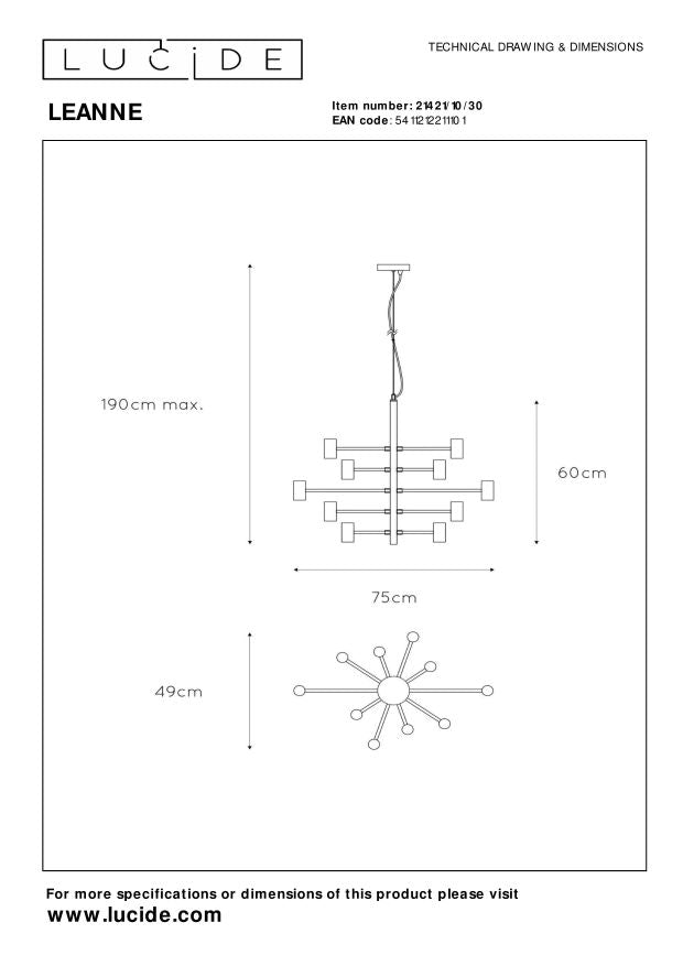 Lucide LEANNE Hanglamp - Zwart