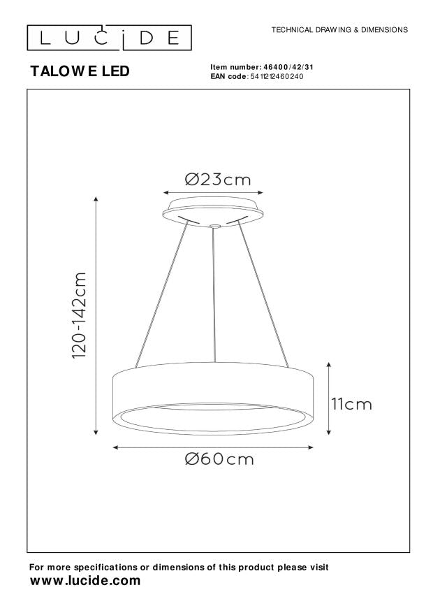 Lucide TALOWE LED Hanglamp - Wit