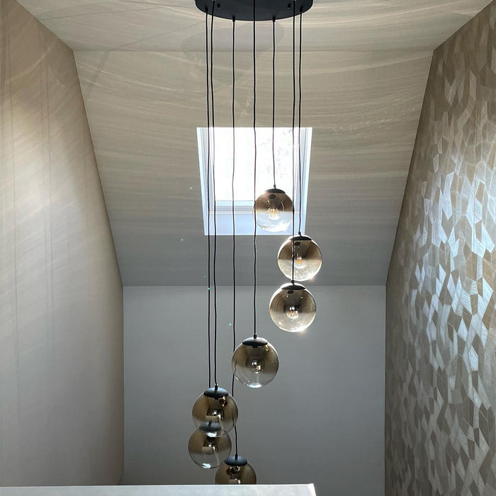 QAZQA Art deco hanglamp zwart met goud glas 7-lichts - pallon