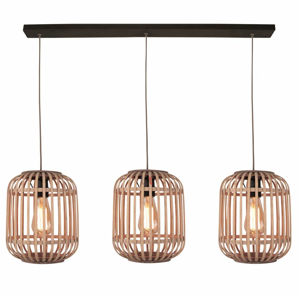 Freelight Hanglamp Malacca Mat Zwart & Rotan 3Lichts