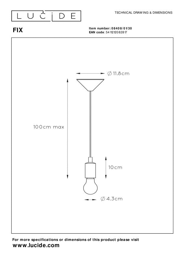 Lucide FIX Hanglamp - Zwart