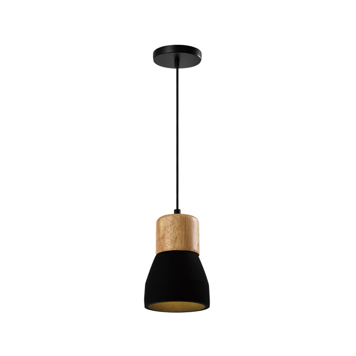 QUVIO Hanglamp langwerpig beton met hout zwart - QUV5144L-BLACK
