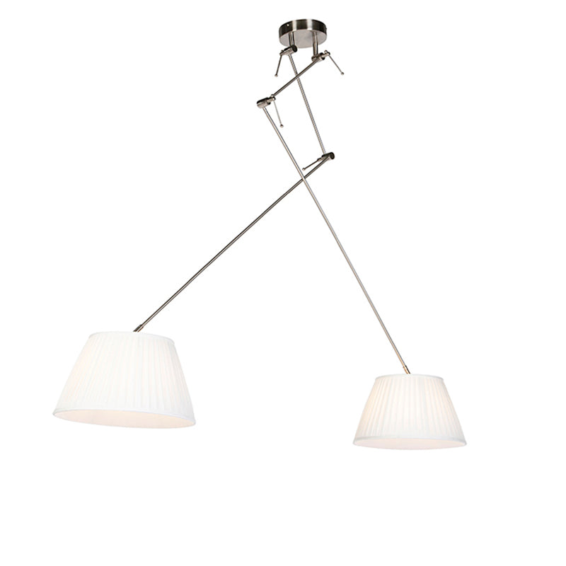 QAZQA Hanglamp staal met plisse kappen crème 35 cm 2-lichts - Blitz