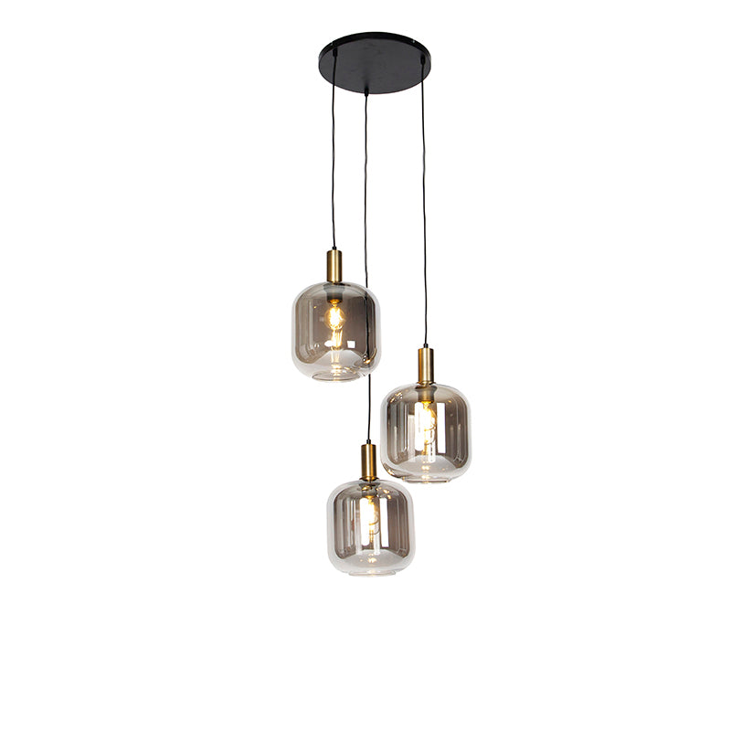 QAZQA Design hanglamp zwart met goud en smoke glas 3-lichts - Zuzanna