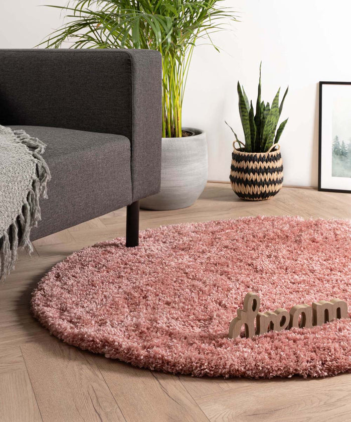 Tapeso Rond hoogpolig vloerkleed - Cozy Shaggy - roze - 240 cm