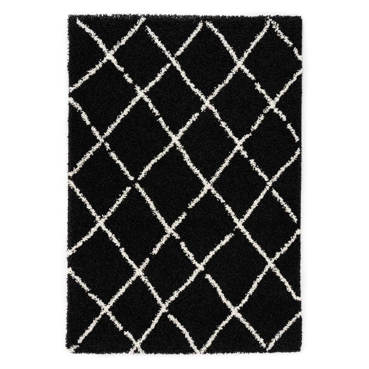 Boho&me Hoogpolig vloerkleed ruiten Habitat - zwart|wit - 160x230 cm