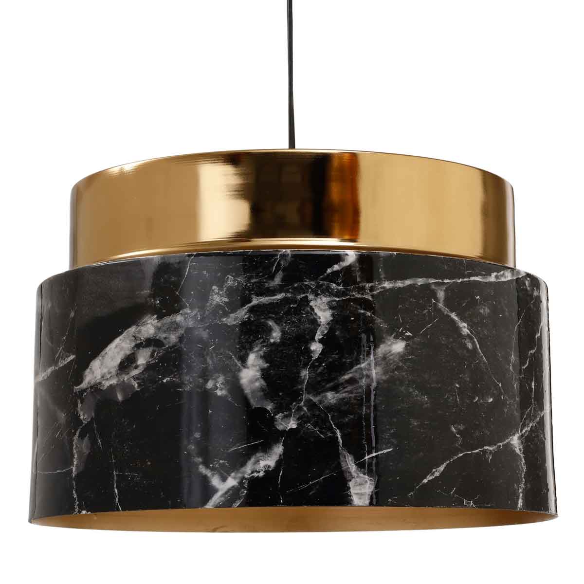 PTMD Dissy Ronde Hanglamp Marmerprint - H22 x Ø35 cm - Ijzer - Zwart