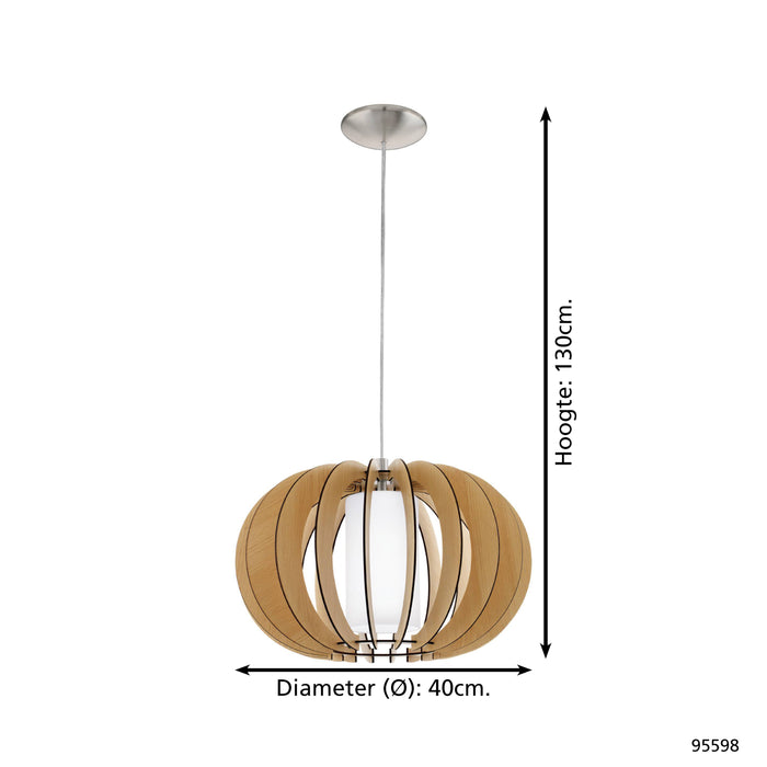 EGLO Stellato 1 Hanglamp - 1 Lichts - Ø40cm - Nikkel-Mat - Ahorn, Wit