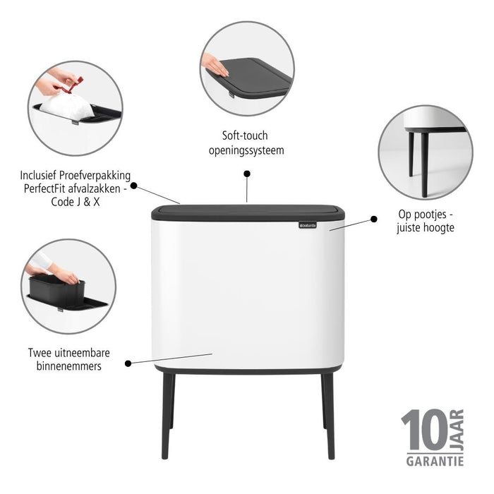 Brabantia Bo Touch Bin Afvalemmer 11 + 23 L - Wit