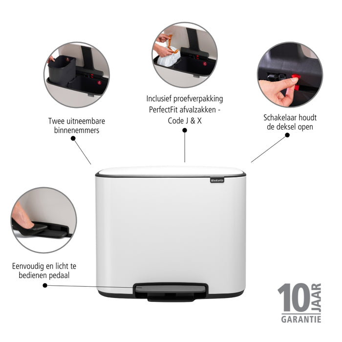 Brabantia Bo Pedaalemmer 11 +  23 L - Wit