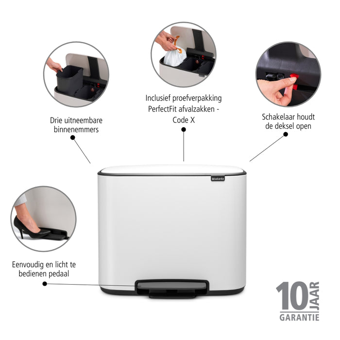 Brabantia Bo Pedaalemmer 3 x 11 L  - Wit