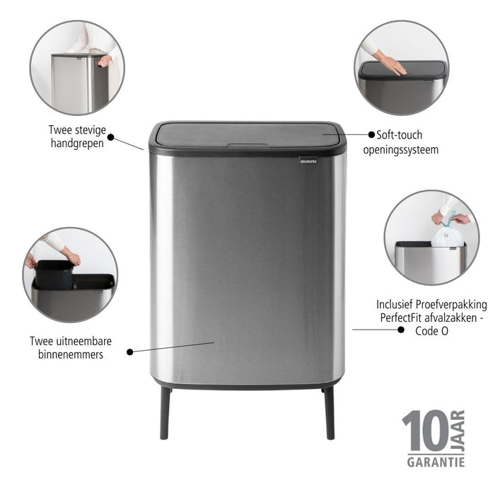 Brabantia Bo Touch Bin Hi Afvalemmer 2 x 30 L - Vingerafdrukvrij