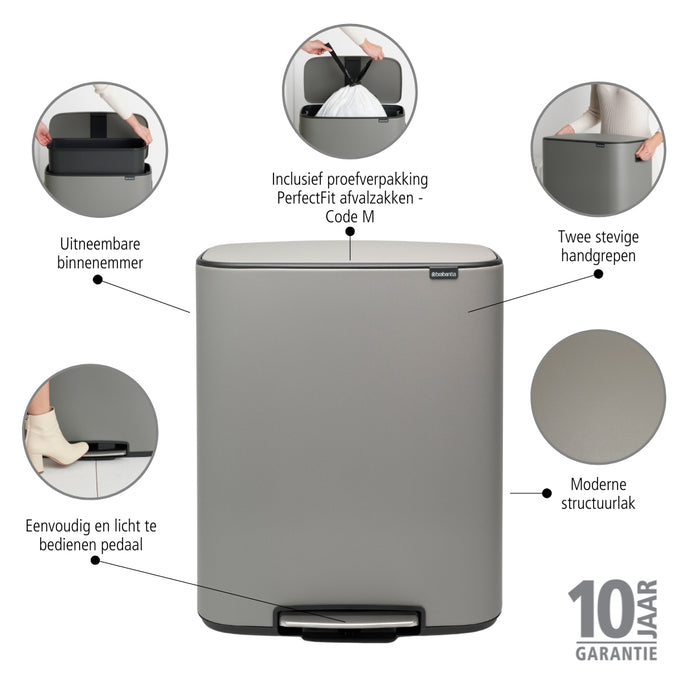 Brabantia Bo Pedaalemmer 60 Liter - Mineral Concrete Grey