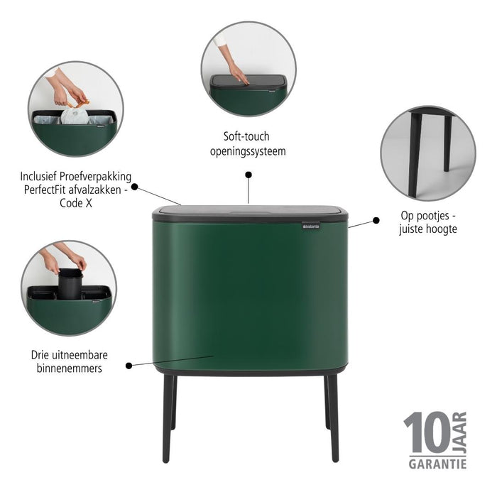 Brabantia Bo Touch Bin Afvalemmer 3 x 11 L  - Pine Green