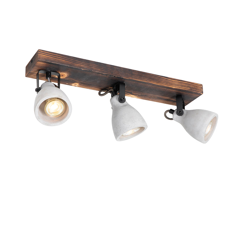 QAZQA Industriële plafondlamp hout met beton 3-lichts - Creto