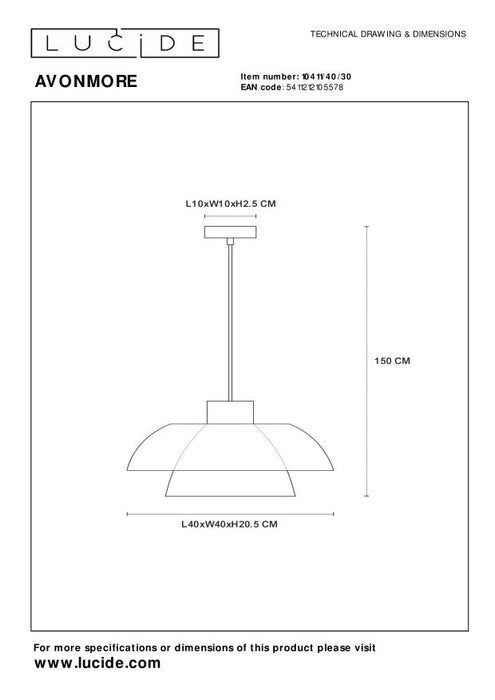 Lucide AVONMORE Hanglamp - Zwart