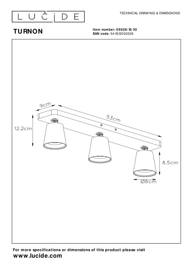 Lucide TURNON Plafondspot 3xGU10 - Zwart