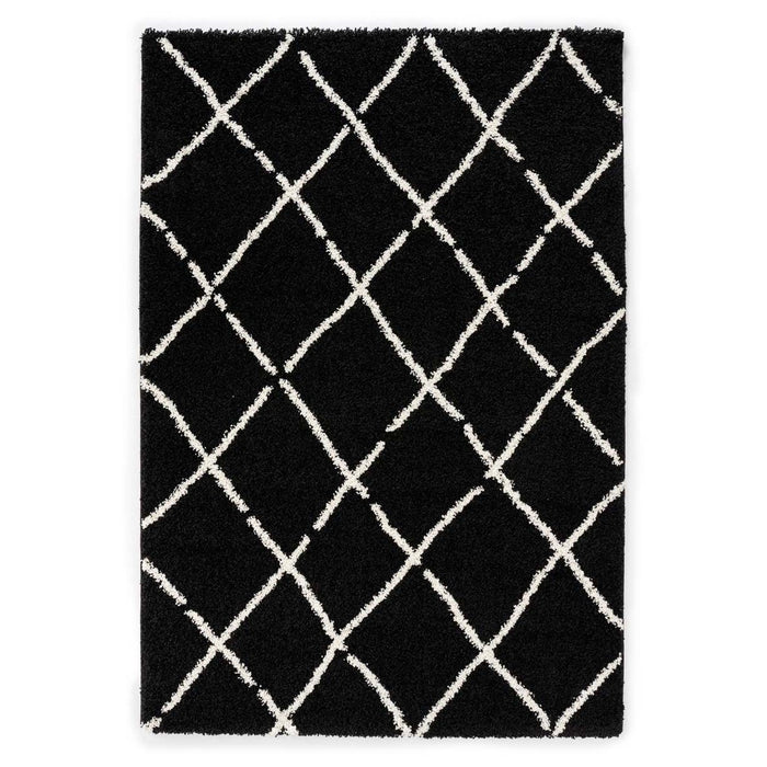 Boho&me Hoogpolig vloerkleed ruiten Artisan - zwart|wit - 160x230 cm