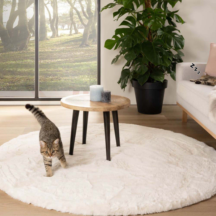 Tapeso Rond hoogpolig vloerkleed - Comfy plus - wit - 200 cm