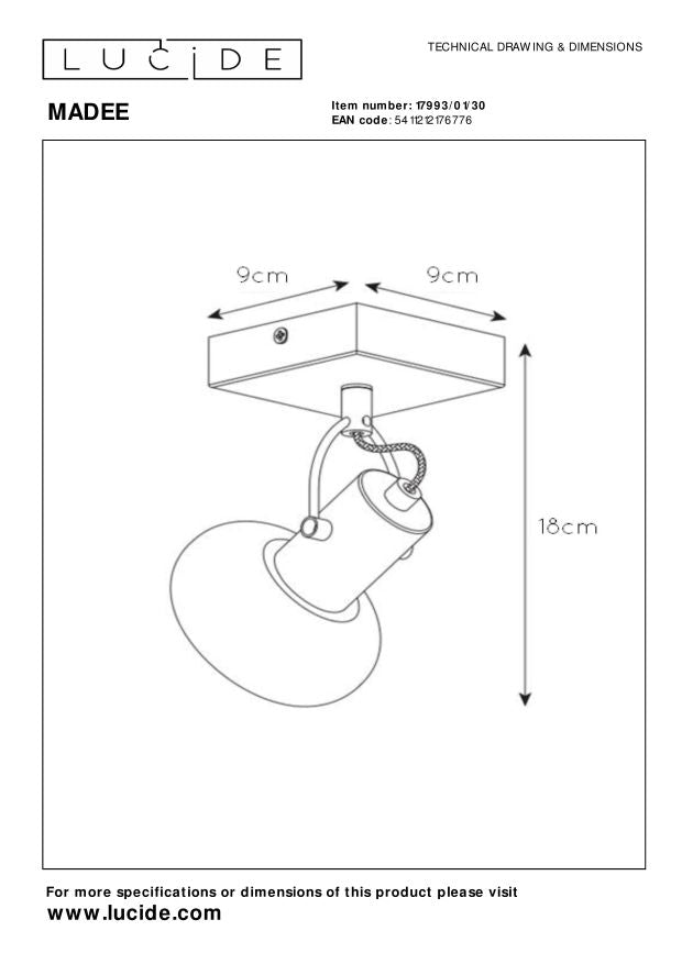 Lucide MADEE Plafondspot - Zwart
