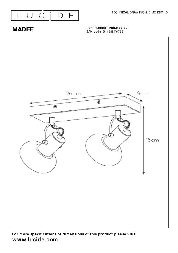 Lucide MADEE Plafondspot - Zwart