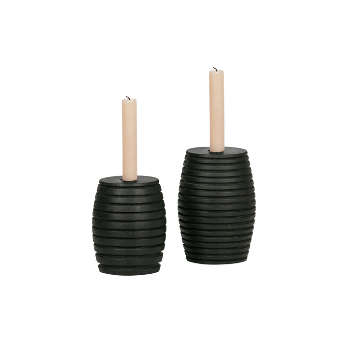 WOOOD  Exclusive Zuri Kandelaren - Hout - Zwart - Set van 2