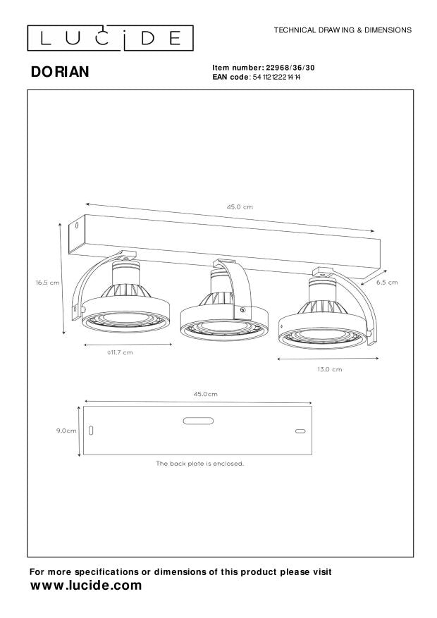 Lucide DORIAN Plafondspot - Zwart