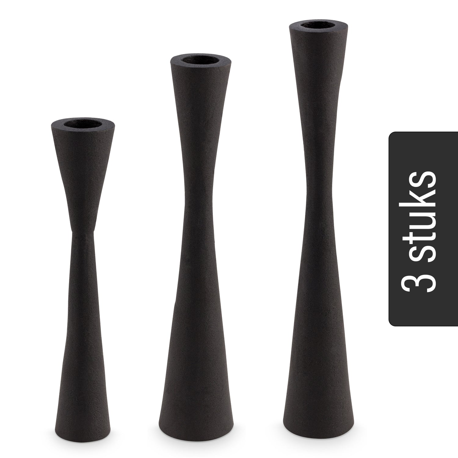 vtwonen Kandelaars - Set van 3 Stuks - Metaal - Zwart - 20-30cm
