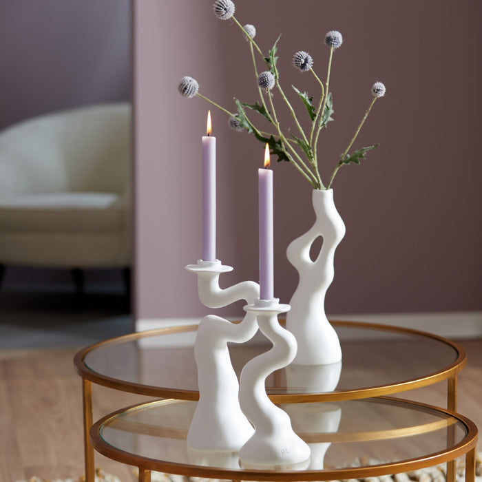 present time - Candleholder Organic Swirl large polyresin white
