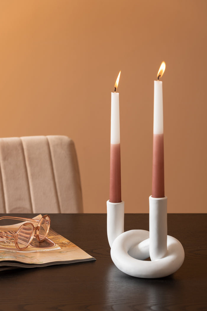 present time - Kandelaar Knot Dubbel - Wit - 13,6x14,8x18,3 cm