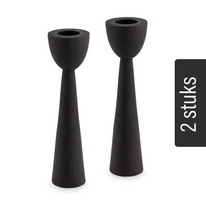 vtwonen Kandelaars - 2 Stuks - Metaal - Zwart - Hoogte 16cm
