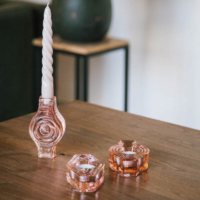 Brût Homeware, Set van 2 Kaarshouder, Rond, zacht roze