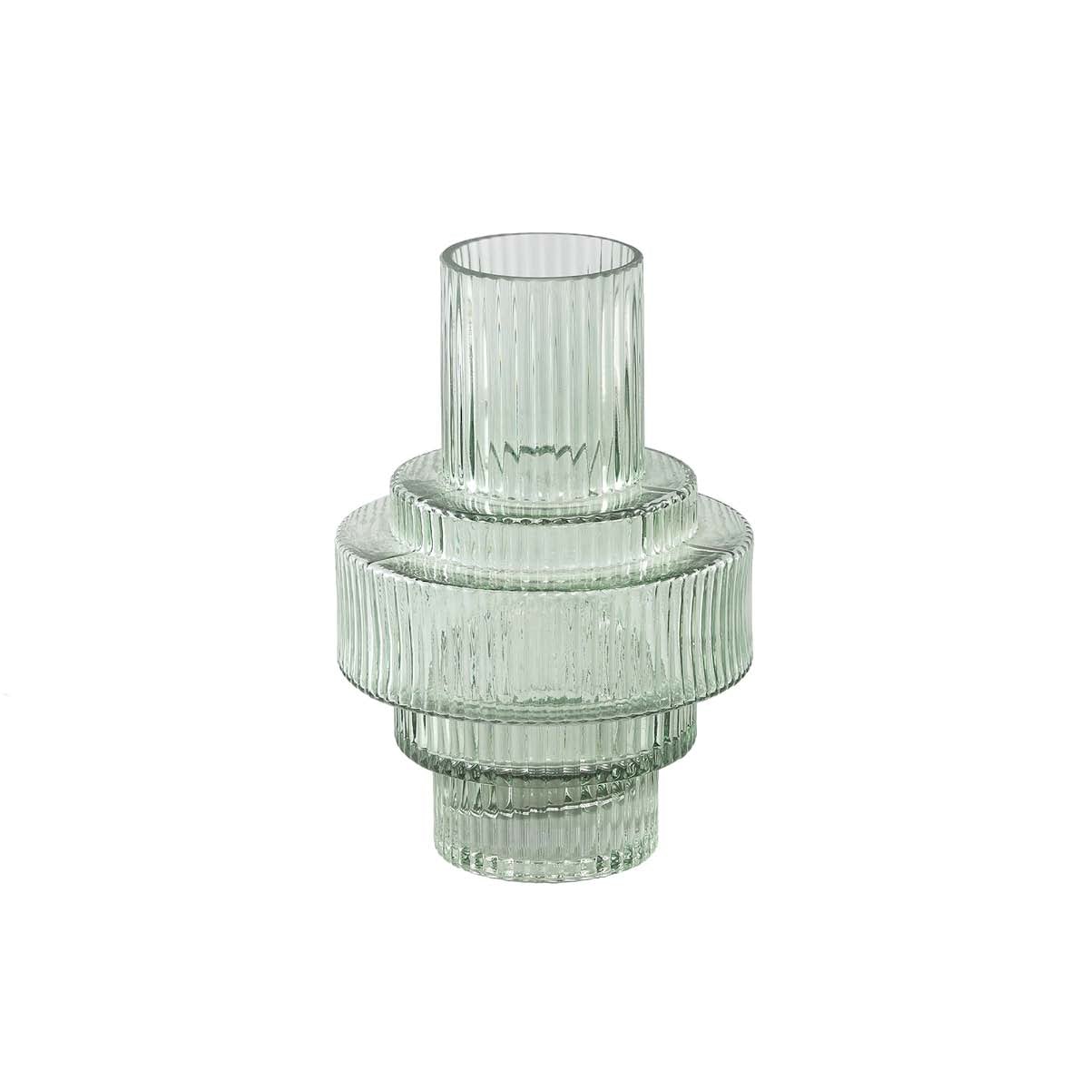 PTMD Lavine Ronde Kandelaar - H23 x Ø16 cm - Glas - Groen