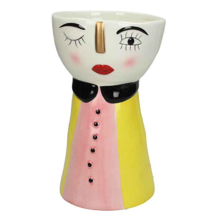 SVJ Home Decorations Doll Vaas - 14 x 14 x 25 cm - Aardewerk - Geel