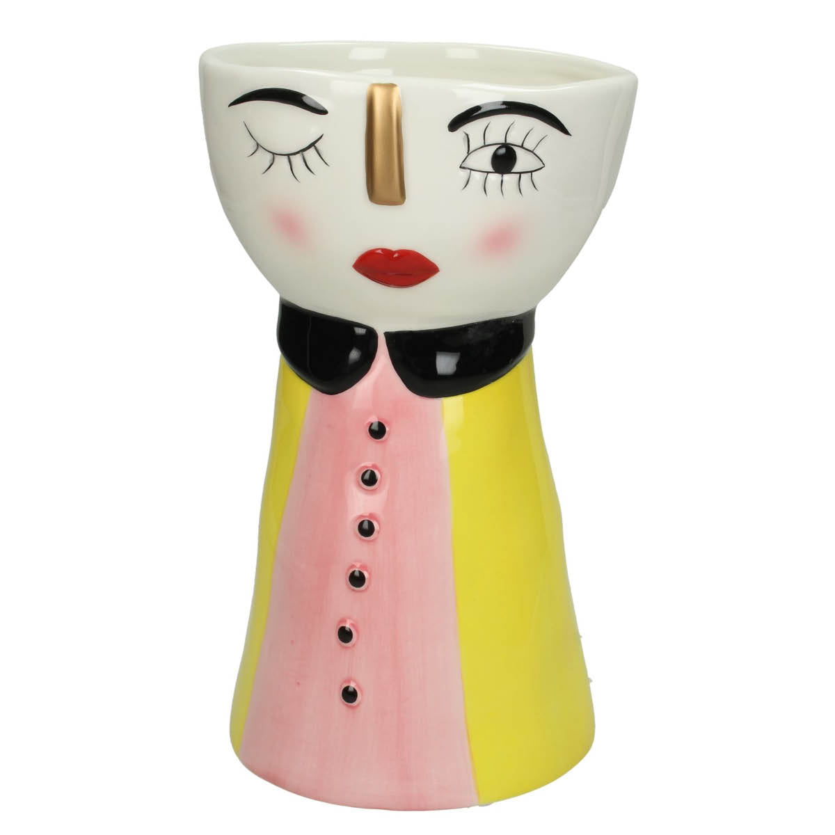 SVJ Home Decorations Doll Vaas - 14 x 14 x 25 cm - Aardewerk - Geel