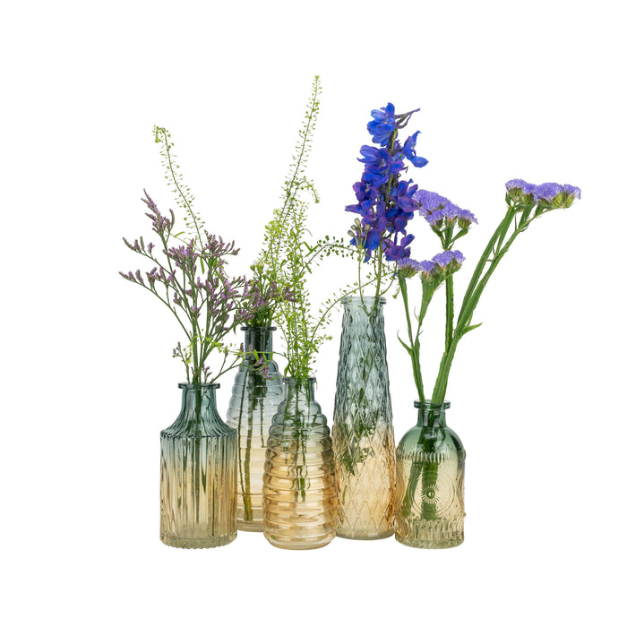 QUVIO Glazen vaas met patroon, geel|blauw - Hoogte 22 cm