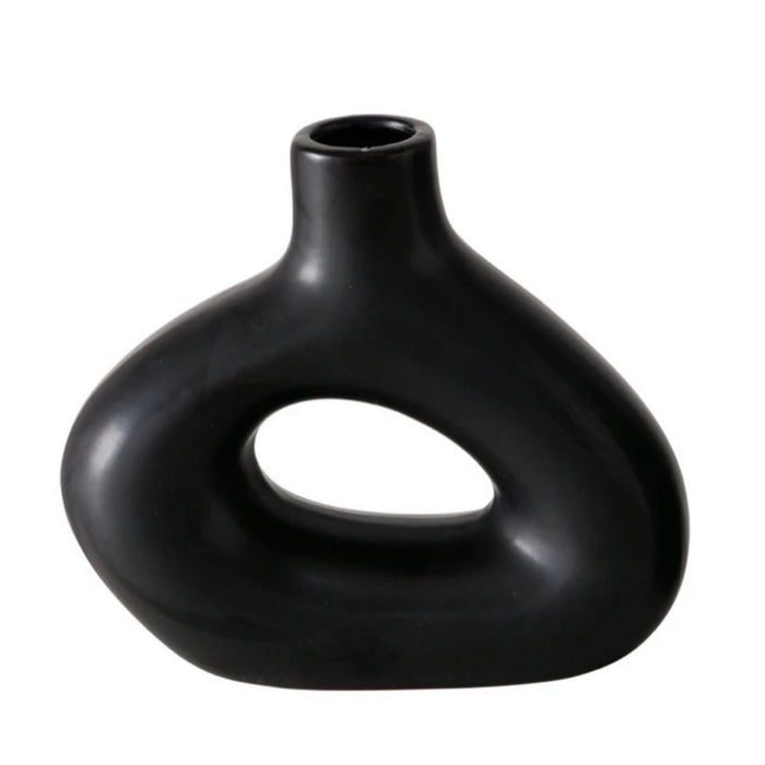 Vaas Boho Donut Keramiek – Mat Zwart – H20 cm