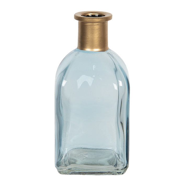 Clayre & Eef Vaas  Ø 6*13 cm Blauw Glas Vierkant Glazen Vaas Bloempot