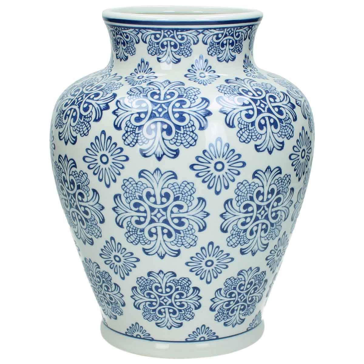 SVJ Home Decorations Vaas - H28 x Ø21 cm - Porselein - Blauw|Wit