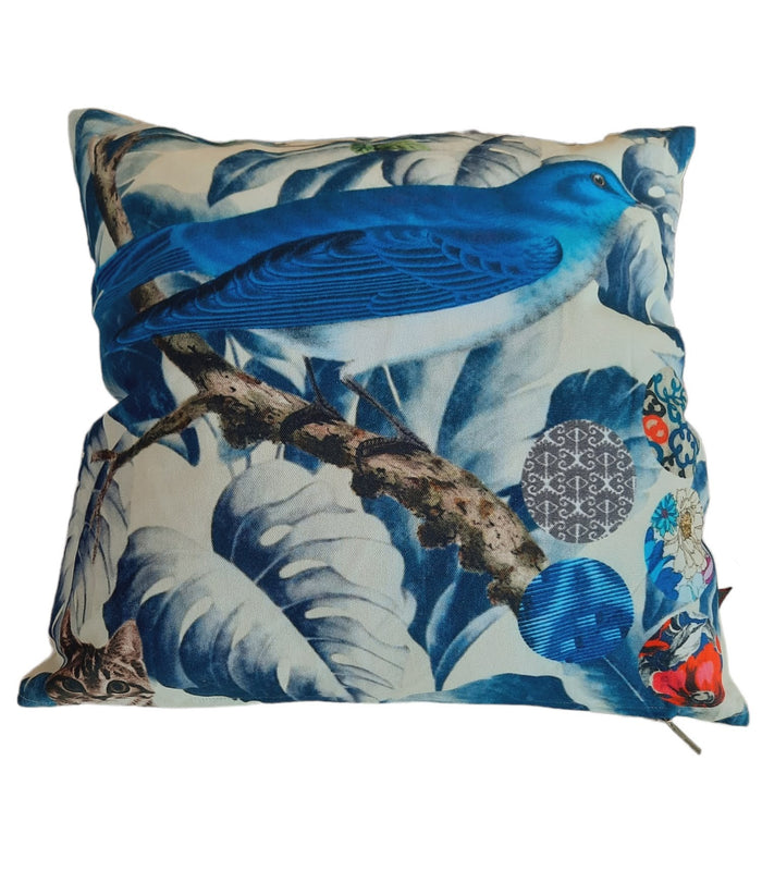 Furnilux - Set van 2 Sierkussens-45x45 cm - Vogel - Blauw