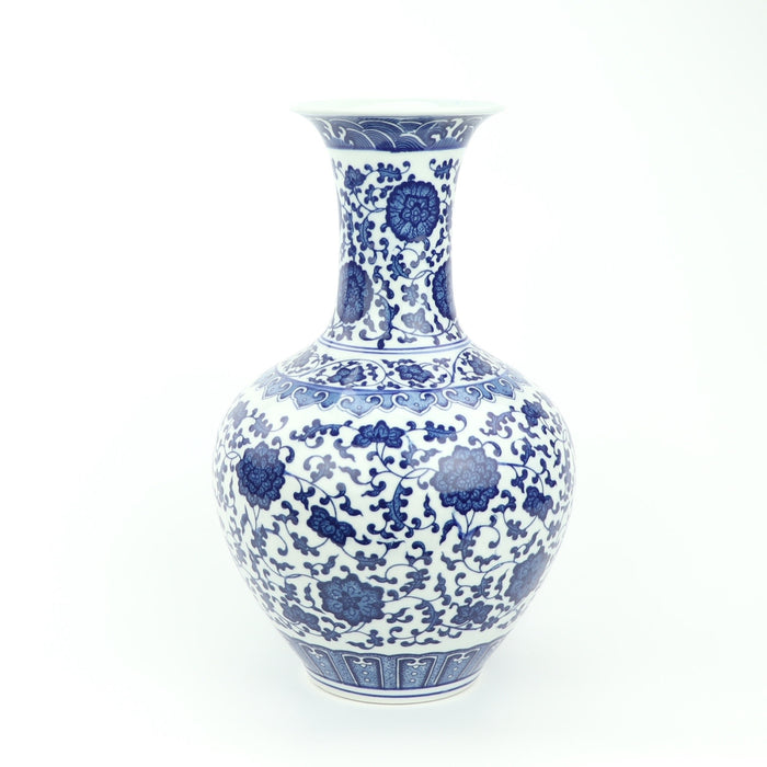 Fine Asianliving Chinese Vaas Porselein Lotus Blauw