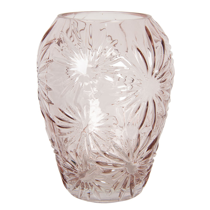 Clayre & Eef Vaas Ø 22*30 cm Roze Glas Rond Glazen Vaas Bloempot