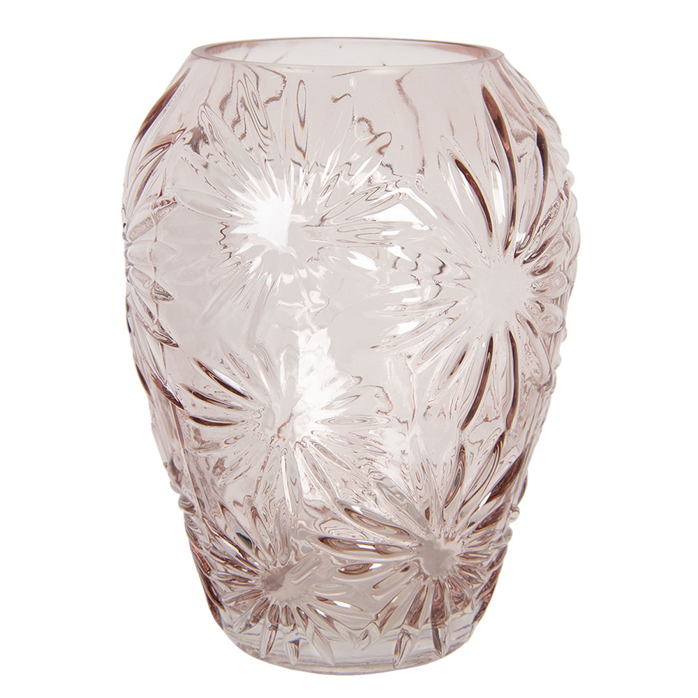 Clayre & Eef Vaas Ø 22*30 cm Roze Glas Rond Glazen Vaas Bloempot